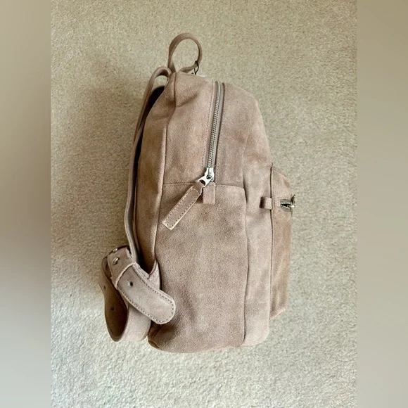 BAGGU Small Leather Backpack in Dune Tan Suede - Picture 8 of 11